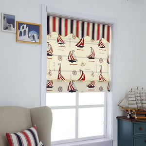 Roman Shade ANVIGE Cartoon Children Red Sailing Boat Printed Roman Shades ,Easy Install Washable Curtains ,Customized Window Curtain Drape, 24"W X 64"H roman shades roman blinds curtains window treatment window shade window blind customized roman shades curtain drapes curtains for living room