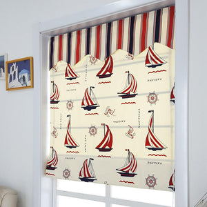 Roman Shade ANVIGE Cartoon Children Red Sailing Boat Printed Roman Shades ,Easy Install Washable Curtains ,Customized Window Curtain Drape, 24"W X 64"H roman shades roman blinds curtains window treatment window shade window blind customized roman shades curtain drapes curtains for living room