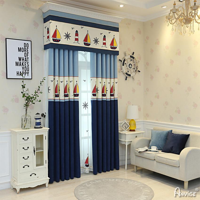 Luxury Curtain ANVIGE Cartoon Children Room Boat Embroidered Curtains Fashion Valance,Blackout and Sheer Window Curtain With Grommet Top,52''Wx84''L,1 Panel roman shades roman blinds curtains window treatment window shade window blind customized roman shades curtain drapes curtains for living room