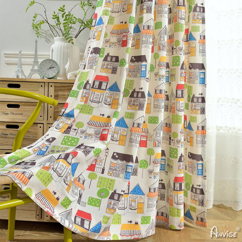 Cartoon Curtain ANVIGE Cartoon Cotton Linen City Street Printed,Grommet Window Curtain Blackout Curtains For Living Room,52''Wx63''L,1 Panel roman shades roman blinds curtains window treatment window shade window blind customized roman shades curtain drapes curtains for living room