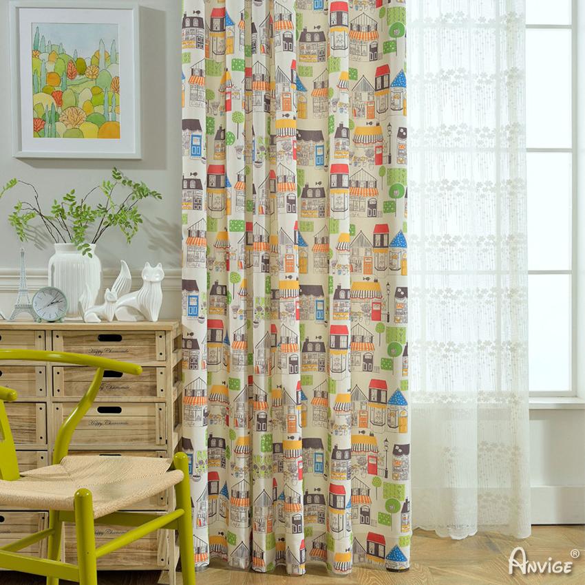 Cartoon Curtain ANVIGE Cartoon Cotton Linen City Street Printed,Grommet Window Curtain Blackout Curtains For Living Room,52''Wx63''L,1 Panel roman shades roman blinds curtains window treatment window shade window blind customized roman shades curtain drapes curtains for living room