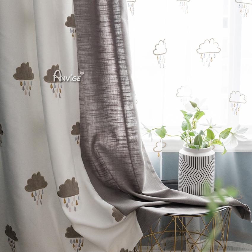 Cartoon Curtain ANVIGE Cartoon Cotton Linen Coffee Clouds Embroidered,Grommet Window Curtain Blackout Curtains For Living Room,52''Wx63''L,1 Panel roman shades roman blinds curtains window treatment window shade window blind customized roman shades curtain drapes curtains for living room