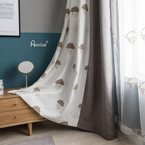 Cartoon Curtain ANVIGE Cartoon Cotton Linen Coffee Clouds Embroidered,Grommet Window Curtain Blackout Curtains For Living Room,52''Wx63''L,1 Panel roman shades roman blinds curtains window treatment window shade window blind customized roman shades curtain drapes curtains for living room