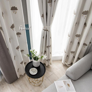 Cartoon Curtain ANVIGE Cartoon Cotton Linen Coffee Clouds Embroidered,Grommet Window Curtain Blackout Curtains For Living Room,52''Wx63''L,1 Panel roman shades roman blinds curtains window treatment window shade window blind customized roman shades curtain drapes curtains for living room