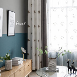 Cartoon Curtain ANVIGE Cartoon Cotton Linen Coffee Clouds Embroidered,Grommet Window Curtain Blackout Curtains For Living Room,52''Wx63''L,1 Panel roman shades roman blinds curtains window treatment window shade window blind customized roman shades curtain drapes curtains for living room