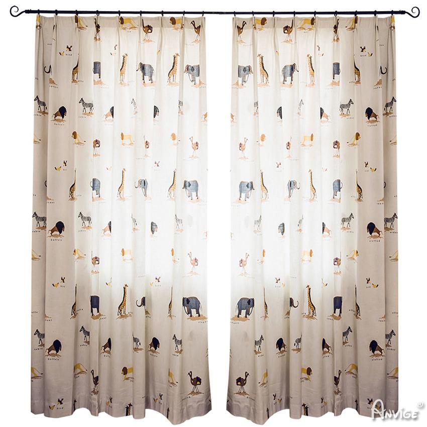 Cartoon Curtain ANVIGE Cartoon Cotton Linen Zoo Animals Printed ,Grommet Window Curtain Blackout Curtains For Living Room,52''Wx63''L,1 Panel roman shades roman blinds curtains window treatment window shade window blind customized roman shades curtain drapes curtains for living room