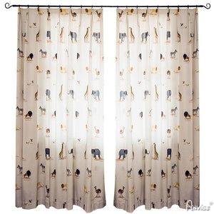 Cartoon Curtain ANVIGE Cartoon Cotton Linen Zoo Animals Printed ,Grommet Window Curtain Blackout Curtains For Living Room,52''Wx63''L,1 Panel roman shades roman blinds curtains window treatment window shade window blind customized roman shades curtain drapes curtains for living room