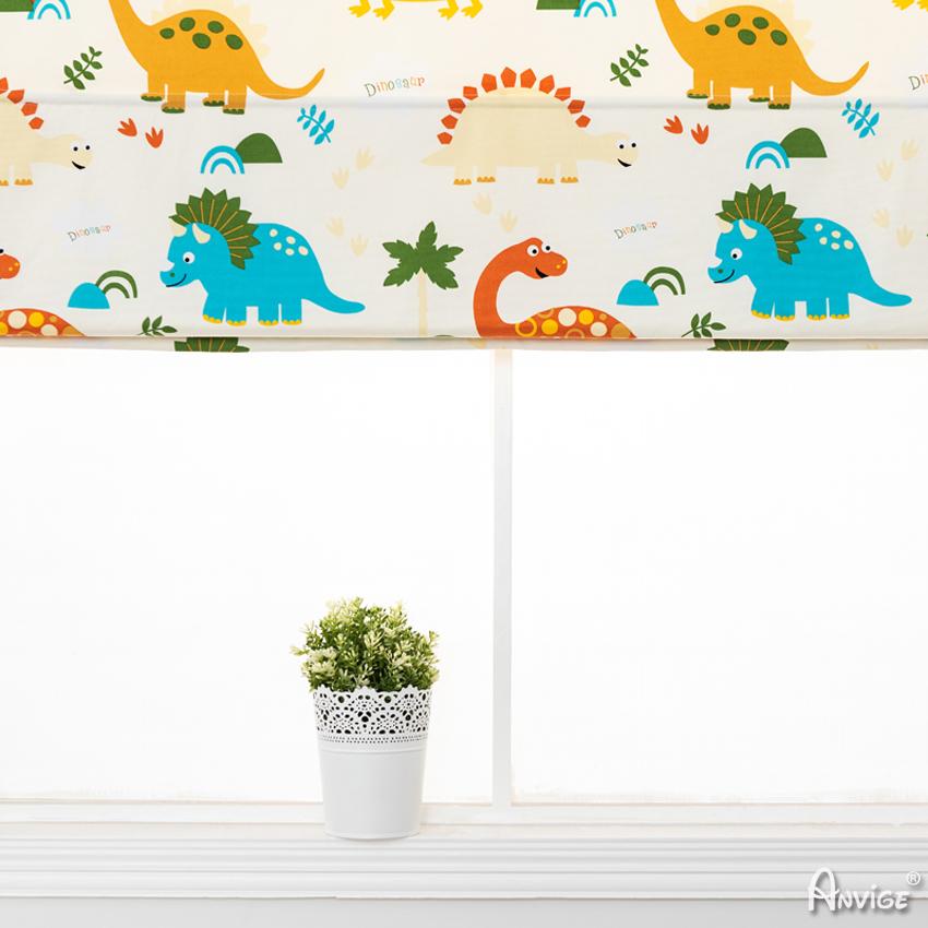 Roman Shade ANVIGE Cartoon Dinosaur Printed With Blue Valance Customized Roman Shades ,Easy Install Washable Curtains ,Customized Window Curtain Drape, 24"W X 64"H roman shades roman blinds curtains window treatment window shade window blind customized roman shades curtain drapes curtains for living room