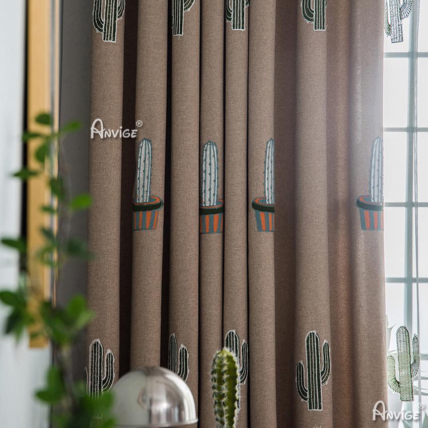 Cartoon Curtain ANVIGE Cartoon Fashion Cactus Embroidered,Grommet Window Curtain Blackout Curtains For Living Room,52''Wx63''L,1 Panel roman shades roman blinds curtains window treatment window shade window blind customized roman shades curtain drapes curtains for living room