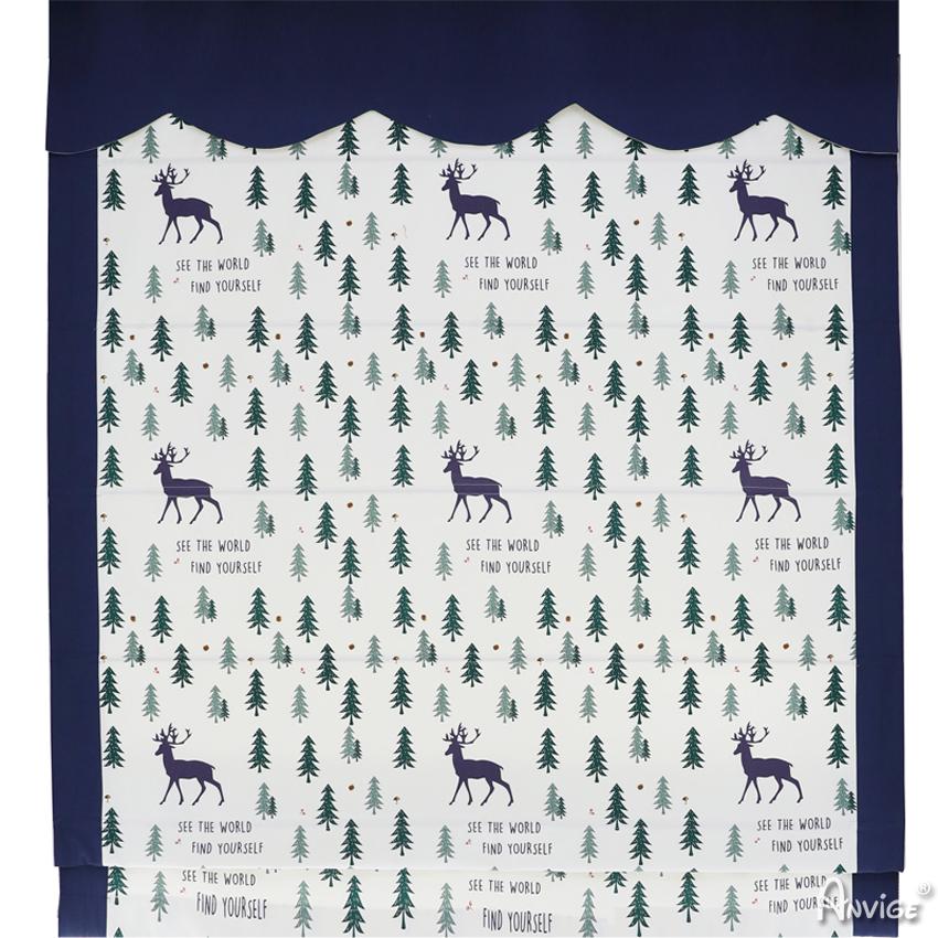 Roman Shade ANVIGE Cartoon Forest Deers With Navy Blue Valance Customized Roman Shades ,Easy Install Washable Curtains ,Customized Window Curtain Drape, 24"W X 64"H roman shades roman blinds curtains window treatment window shade window blind customized roman shades curtain drapes curtains for living room