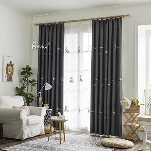 Cartoon Curtain ANVIGE Cartoon Grey Bear Embroidered,Grommet Window Curtain Blackout Curtains For Living Room,52''Wx63''L,1 Panel roman shades roman blinds curtains window treatment window shade window blind customized roman shades curtain drapes curtains for living room