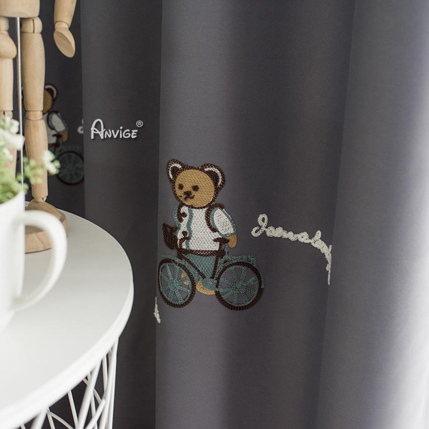 Cartoon Curtain ANVIGE Cartoon Grey Bear Embroidered,Grommet Window Curtain Blackout Curtains For Living Room,52''Wx63''L,1 Panel roman shades roman blinds curtains window treatment window shade window blind customized roman shades curtain drapes curtains for living room