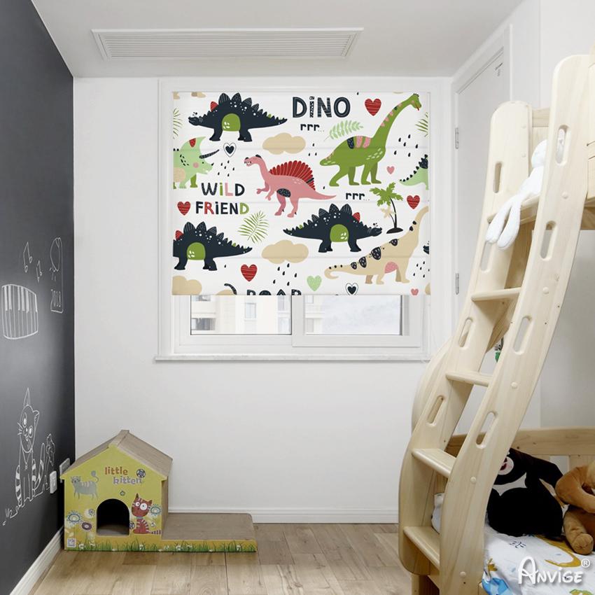 Roman Shade ANVIGE Cartoon Little Dinosaur Customized Roman Shades ,Easy Install Washable Curtains ,Customized Window Curtain Drape, 24"W X 64"H roman shades roman blinds curtains window treatment window shade window blind customized roman shades curtain drapes curtains for living room