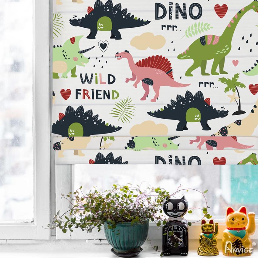 Roman Shade ANVIGE Cartoon Little Dinosaur Customized Roman Shades ,Easy Install Washable Curtains ,Customized Window Curtain Drape, 24"W X 64"H roman shades roman blinds curtains window treatment window shade window blind customized roman shades curtain drapes curtains for living room