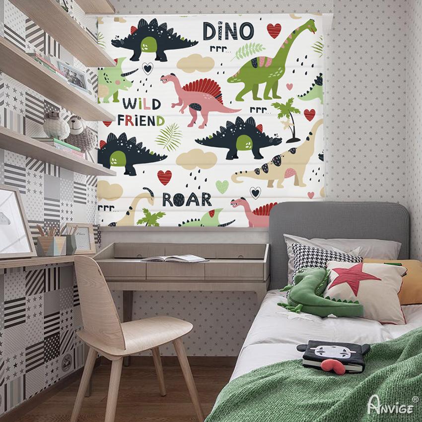 Roman Shade ANVIGE Cartoon Little Dinosaur Customized Roman Shades ,Easy Install Washable Curtains ,Customized Window Curtain Drape, 24"W X 64"H roman shades roman blinds curtains window treatment window shade window blind customized roman shades curtain drapes curtains for living room