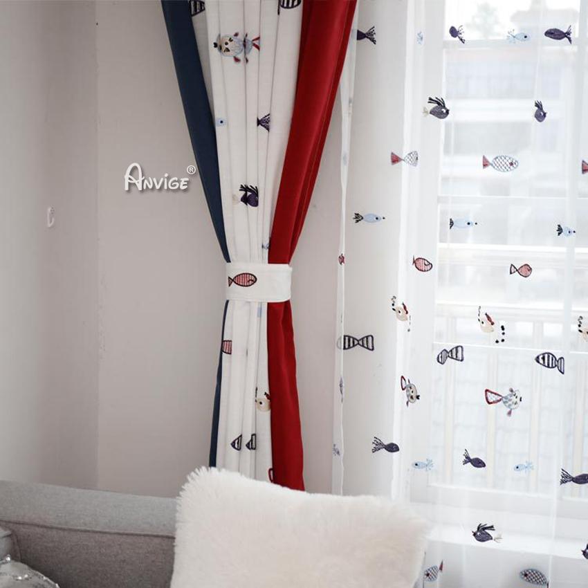 Cartoon Curtain ANVIGE Cartoon Little Fish Embroidered,Grommet Window Curtain Blackout Curtains For Living Room,52''Wx63''L,1 Panel roman shades roman blinds curtains window treatment window shade window blind customized roman shades curtain drapes curtains for living room