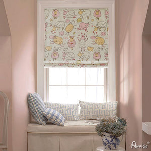 Roman Shade ANVIGE Cartoon Little Sheep Printed Customized Roman Shades ,Easy Install Washable Curtains ,Customized Window Curtain Drape, 24"W X 64"H roman shades roman blinds curtains window treatment window shade window blind customized roman shades curtain drapes curtains for living room