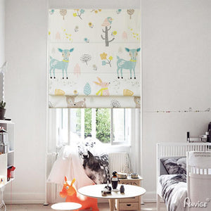 Roman Shade ANVIGE Cartoon Lovely Deer Printed Customized Fan Roman Shades ,Easy Install Washable Curtains ,Customized Window Curtain Drape, 24"W X 64"H roman shades roman blinds curtains window treatment window shade window blind customized roman shades curtain drapes curtains for living room