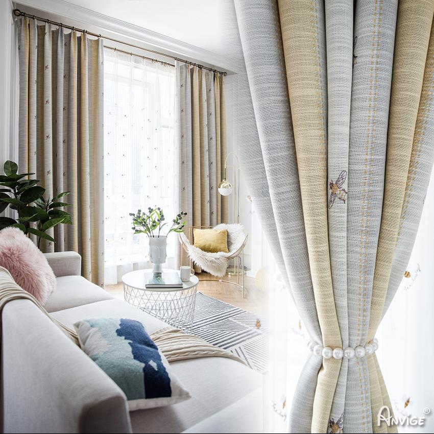 Cartoon Curtain ANVIGE Cartoon Lovely Little Bee Embroirdered,Grommet Window Curtain Blackout Curtains For Living Room,52''Wx63''L,1 Panel roman shades roman blinds curtains window treatment window shade window blind customized roman shades curtain drapes curtains for living room