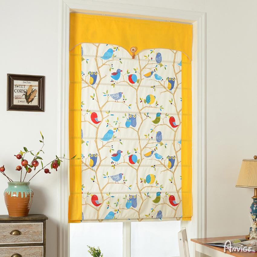 Roman Shade ANVIGE Cartoon Owls With Yellow Valance Customized Roman Shades ,Easy Install Washable Curtains ,Customized Window Curtain Drape, 24"W X 64"H roman shades roman blinds curtains window treatment window shade window blind customized roman shades curtain drapes curtains for living room