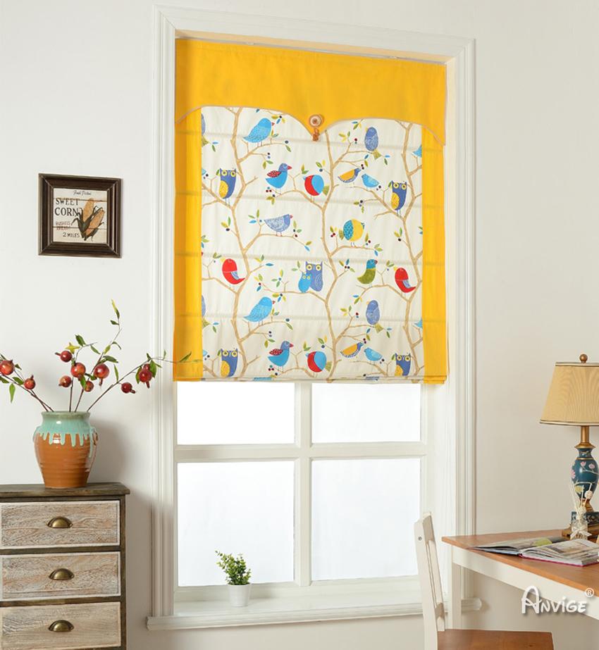 Roman Shade ANVIGE Cartoon Owls With Yellow Valance Customized Roman Shades ,Easy Install Washable Curtains ,Customized Window Curtain Drape, 24"W X 64"H roman shades roman blinds curtains window treatment window shade window blind customized roman shades curtain drapes curtains for living room