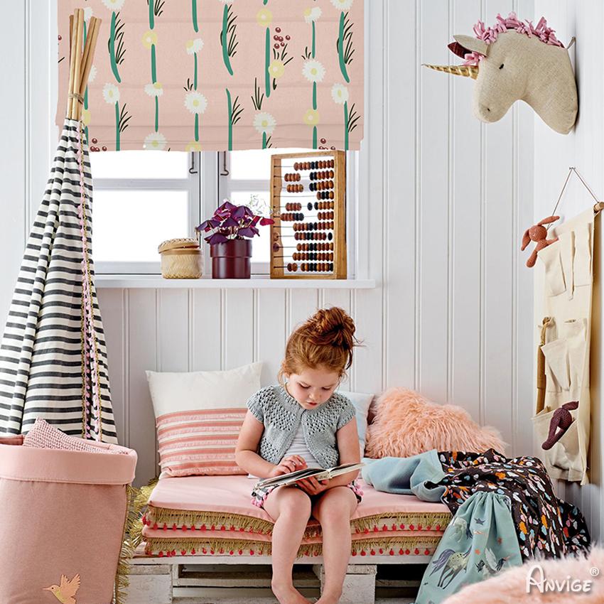 Roman Shade ANVIGE Cartoon Plant and Flowers Printed Customized Roman Shades ,Easy Install Washable Curtains ,Customized Window Curtain Drape, 24"W X 64"H roman shades roman blinds curtains window treatment window shade window blind customized roman shades curtain drapes curtains for living room