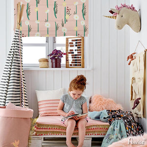 Roman Shade ANVIGE Cartoon Plant and Flowers Printed Customized Roman Shades ,Easy Install Washable Curtains ,Customized Window Curtain Drape, 24"W X 64"H roman shades roman blinds curtains window treatment window shade window blind customized roman shades curtain drapes curtains for living room