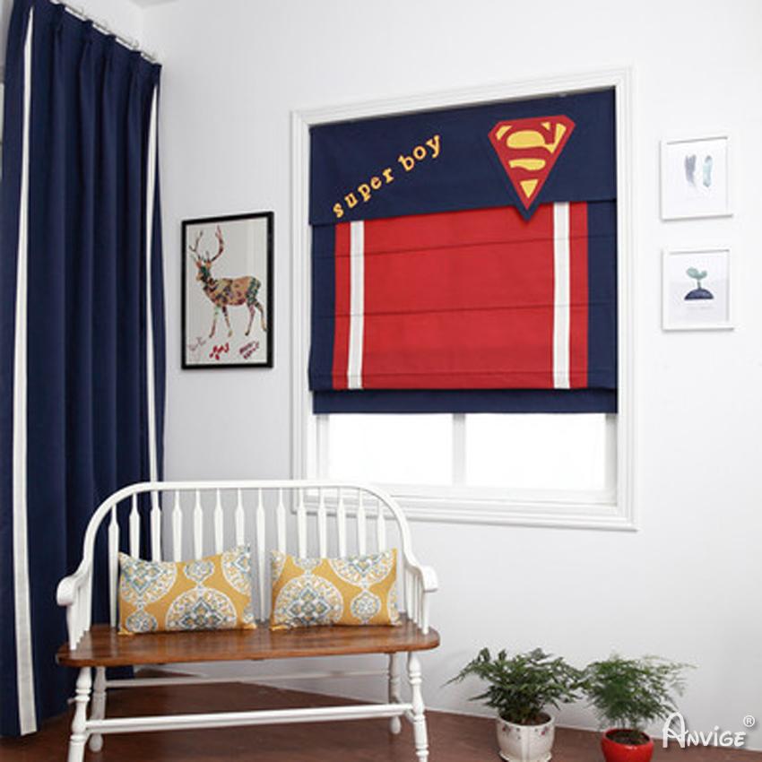 Roman Shade ANVIGE Cartoon Super Boy Printed Customized Fan Roman Shades ,Easy Install Washable Curtains ,Customized Window Curtain Drape, 24"W X 64"H roman shades roman blinds curtains window treatment window shade window blind customized roman shades curtain drapes curtains for living room