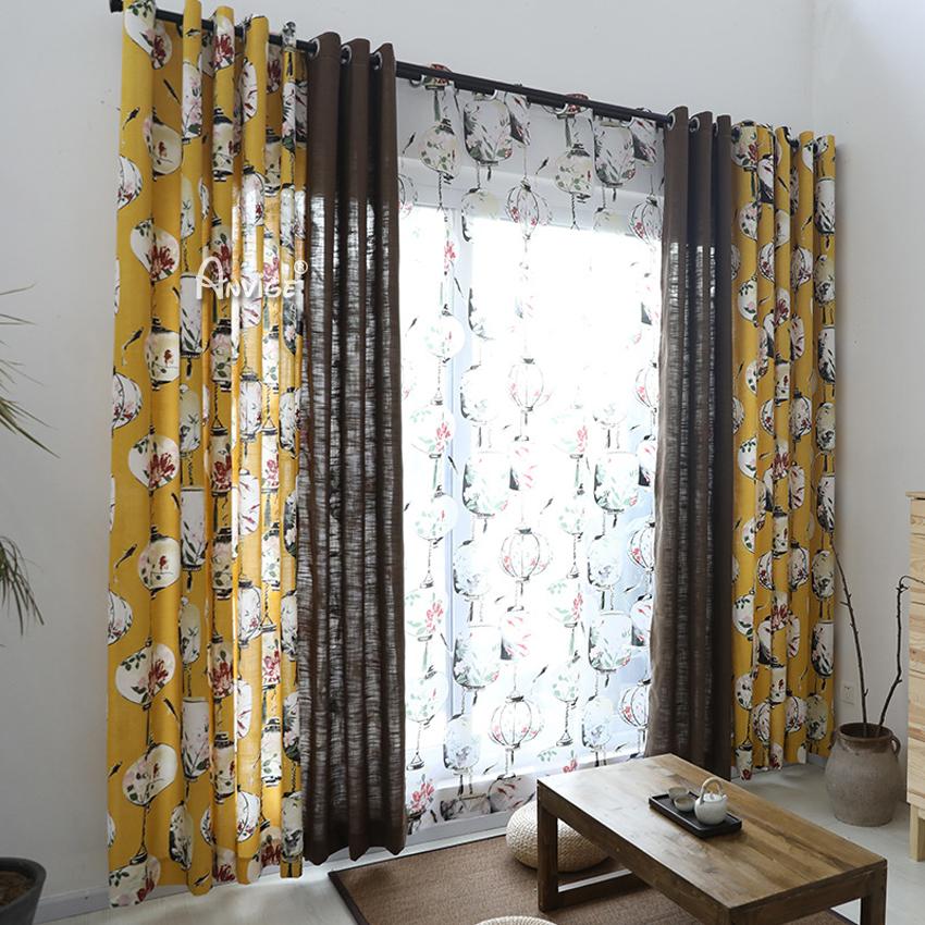 European Curtain ANVIGE Chinese Lantern Cotton Linen Printed,Grommet Window Curtain Blackout Curtains For Living Room,52''Wx63''L,1 Panel roman shades roman blinds curtains window treatment window shade window blind customized roman shades curtain drapes curtains for living room