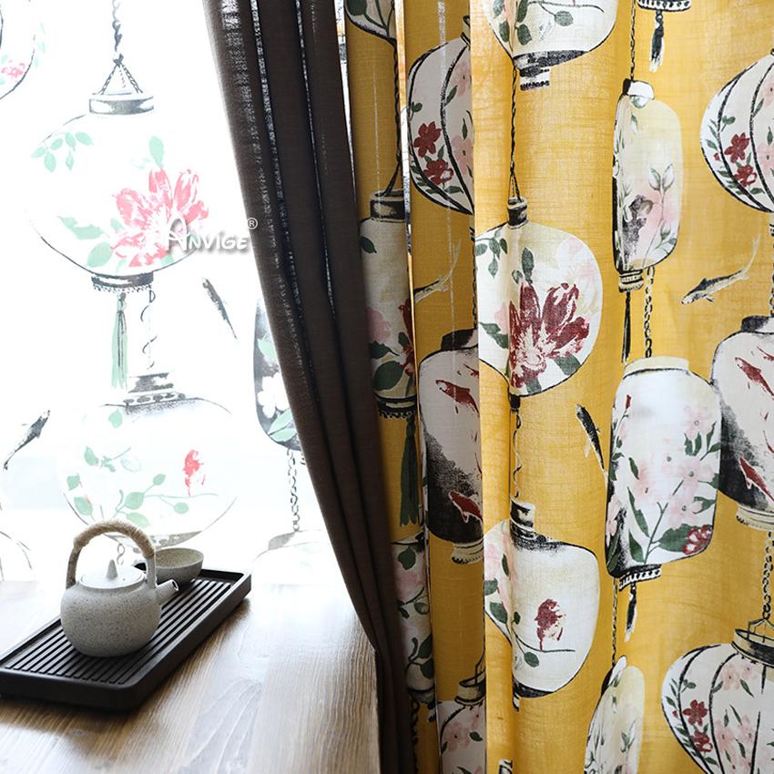 European Curtain ANVIGE Chinese Lantern Cotton Linen Printed,Grommet Window Curtain Blackout Curtains For Living Room,52''Wx63''L,1 Panel roman shades roman blinds curtains window treatment window shade window blind customized roman shades curtain drapes curtains for living room