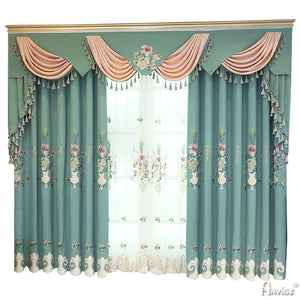 Anvige Home Textile Luxury Curtain ANVIGE Chinese Style Flowers Embroidered Curtain With Valance,Custom Made Blackout Window Drapes For Living Room