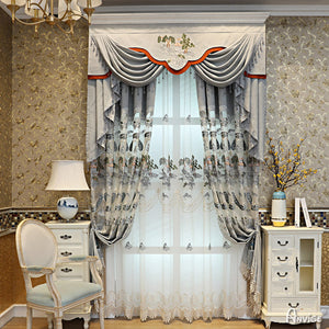 Luxury Curtain ANVIGE Chinese Styple Embroidered Curtain With Valance,Custom Made Blackout Window Drapes For Living Room roman shades roman blinds curtains window treatment window shade window blind customized roman shades curtain drapes curtains for living room