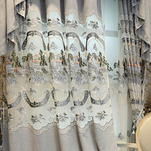 Anvige Home Textile Luxury Curtain ANVIGE Chinese Styple Embroidered Curtain With Valance,Custom Made Blackout Window Drapes For Living Room