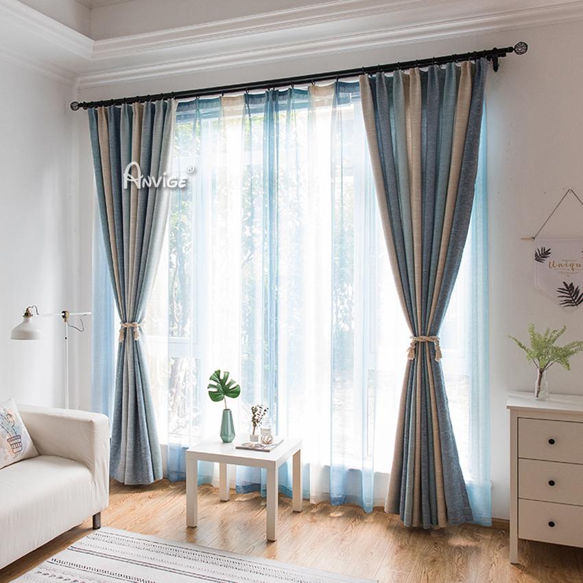 Modern Curtain ANVIGE Cotton Linen Gradient Blue Printed,Grommet Window Curtain Blackout Curtains For Living Room,52''Wx63''L,1 Panel roman shades roman blinds curtains window treatment window shade window blind customized roman shades curtain drapes curtains for living room