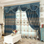 Luxury Curtain ANVIGE European Blue Embroidered Curtains Fashion Valance,Blackout and Sheer Window Curtain With Grommet Top,52''Wx84''L,1 Panel roman shades roman blinds curtains window treatment window shade window blind customized roman shades curtain drapes curtains for living room