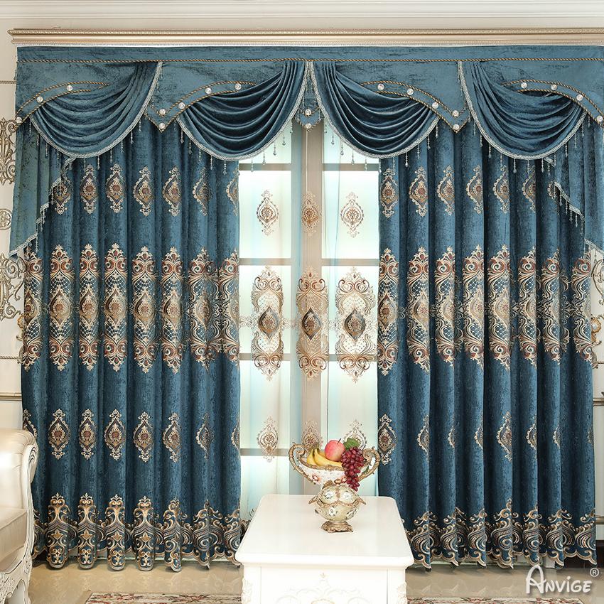 Luxury Curtain ANVIGE European Blue Embroidered Curtains Fashion Valance,Blackout and Sheer Window Curtain With Grommet Top,52''Wx84''L,1 Panel roman shades roman blinds curtains window treatment window shade window blind customized roman shades curtain drapes curtains for living room