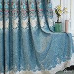 Anvige Home Textile Luxury Curtain ANVIGE European Blue Flowers Embroidered Curtain With Valance,Custom Made Blackout Window Drapes For Living Room