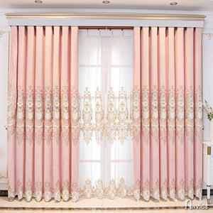 Anvige Home Textile Luxury Curtain ANVIGE European Pink Embossed Curtain With Valance,Custom Made Blackout Window Drapes For Living Room