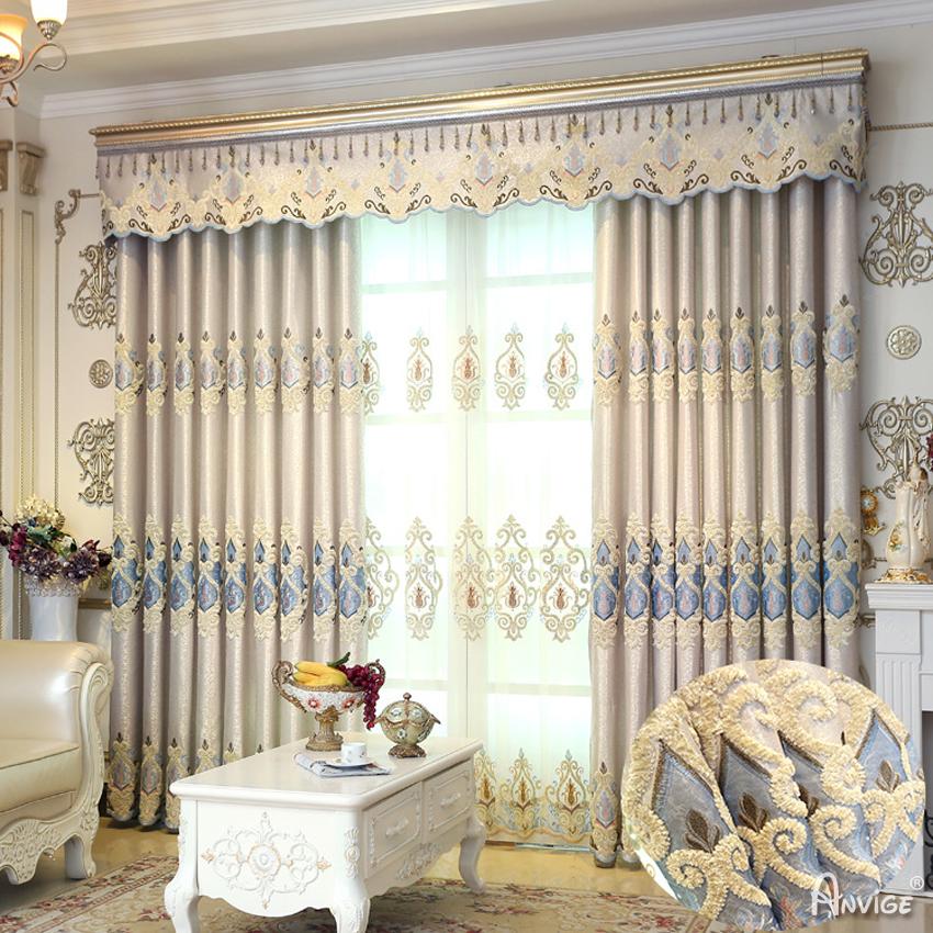 Luxury Curtain ANVIGE European Roral Beige Embroidered Valance,Blackout and Sheer Window Curtain With Grommet Top,52''Wx84''L,1 Panel roman shades roman blinds curtains window treatment window shade window blind customized roman shades curtain drapes curtains for living room