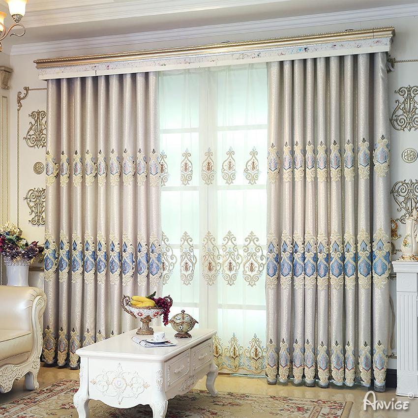 Luxury Curtain ANVIGE European Roral Beige Embroidered Valance,Blackout and Sheer Window Curtain With Grommet Top,52''Wx84''L,1 Panel roman shades roman blinds curtains window treatment window shade window blind customized roman shades curtain drapes curtains for living room