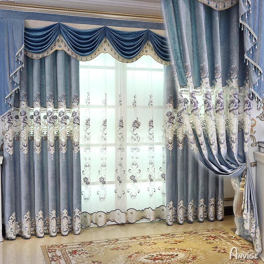 Luxury Curtain ANVIGE European Roral Flower Embroidered Blackout Curtains High Quality Valance,Blackout and Sheer Window Curtain With Grommet Top,52''Wx84''L,1 Panel roman shades roman blinds curtains window treatment window shade window blind customized roman shades curtain drapes curtains for living room