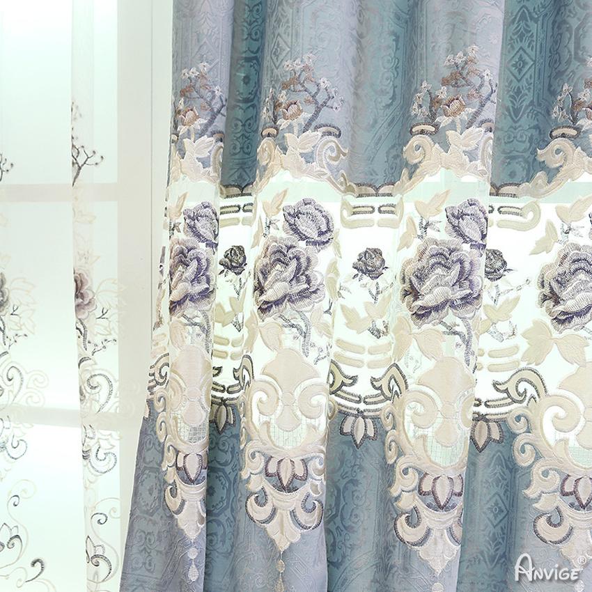 Luxury Curtain ANVIGE European Roral Flower Embroidered Blackout Curtains High Quality Valance,Blackout and Sheer Window Curtain With Grommet Top,52''Wx84''L,1 Panel roman shades roman blinds curtains window treatment window shade window blind customized roman shades curtain drapes curtains for living room