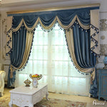 Luxury Curtain ANVIGE European Roral Luxury Vlevet Beige and Blue Curtains High Quality Valance,Blackout and Sheer Window Curtain With Grommet Top,52''Wx84''L,1 Panel roman shades roman blinds curtains window treatment window shade window blind customized roman shades curtain drapes curtains for living room