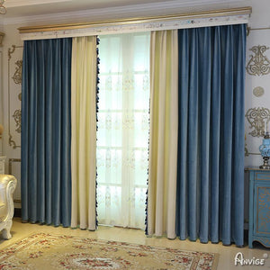 Luxury Curtain ANVIGE European Roral Luxury Vlevet Beige and Blue Curtains High Quality Valance,Blackout and Sheer Window Curtain With Grommet Top,52''Wx84''L,1 Panel roman shades roman blinds curtains window treatment window shade window blind customized roman shades curtain drapes curtains for living room