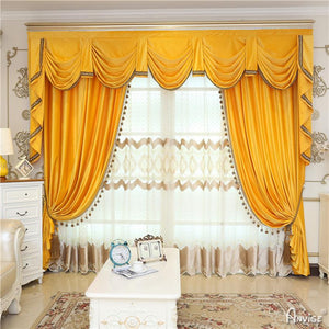 Luxury Curtain ANVIGE European Soft Feeling Yellow Curtains High Quality Valance,Blackout and Sheer Window Curtain With Grommet Top,52''Wx84''L,1 Panel roman shades roman blinds curtains window treatment window shade window blind customized roman shades curtain drapes curtains for living room