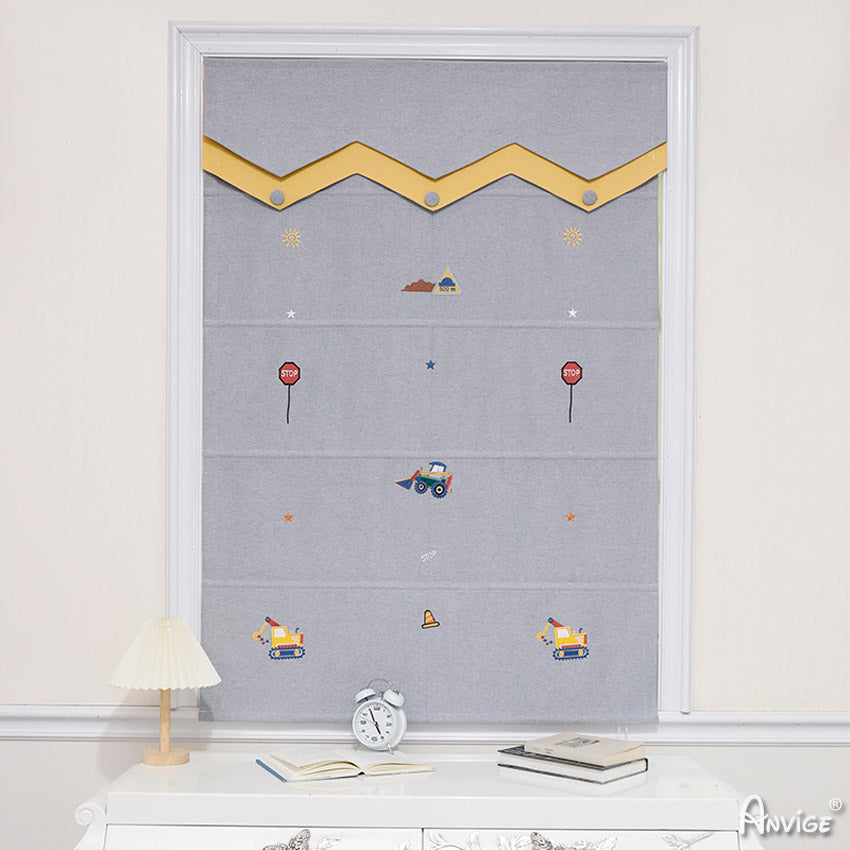 Anvige Home Textile Roman Shade Anvige Flat Roman Shades,Hardware For Installation Included,Window Treatment,Custom Roman Blinds,Cartoon Excavator