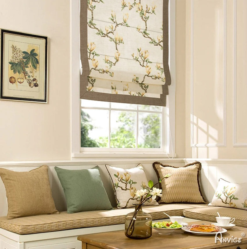 Anvige Home Textile Roman Shade Anvige Flat Roman Shades,Hardware For Installation Included,Window Treatment,Custom Roman Blinds,Flower Printed Style With Border