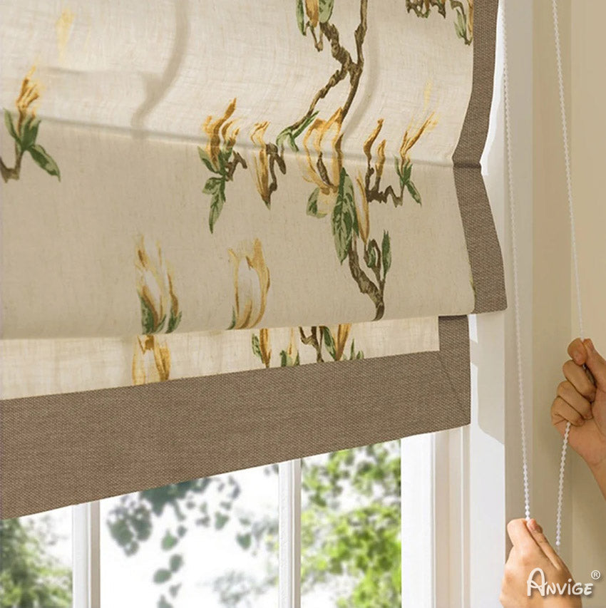 Anvige Home Textile Roman Shade Anvige Flat Roman Shades,Hardware For Installation Included,Window Treatment,Custom Roman Blinds,Flower Printed Style With Border