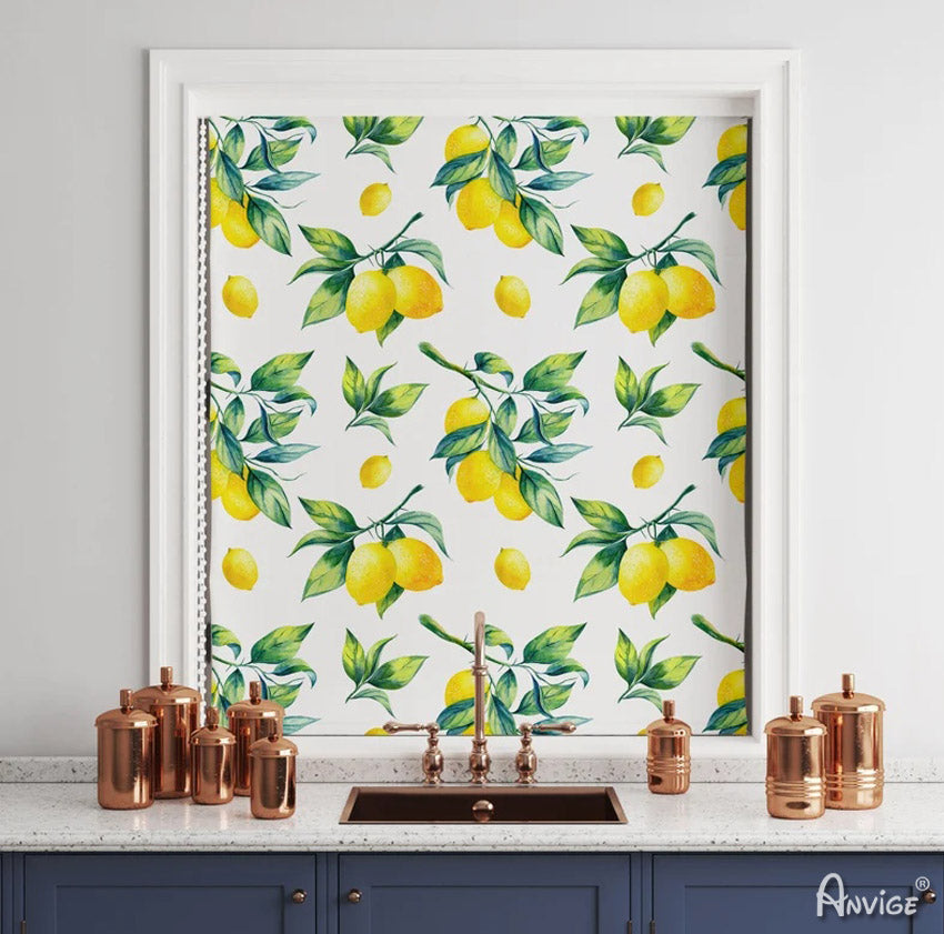 Anvige Home Textile Roman Shade Anvige Flat Roman Shades,Hardware For Installation Included,Window Treatment,Custom Roman Blinds,Printed Lemon