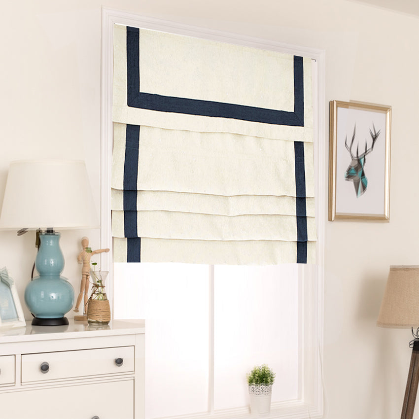 Anvige Home Textile Roman Shade Anvige Flat Roman Shades,Hardware For Installation Included,Window Treatment,Custom Roman Blinds,White With Black Border Trims